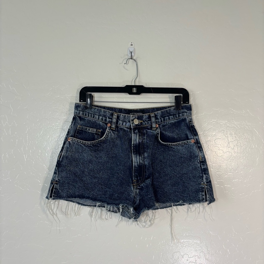 Kittenish Distressed Denim Jean Shorts Women’s Size 28 Blue Cutoff Frayed Hem